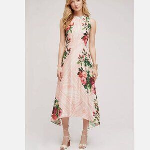 Anthropologie Pink Floral Midi Dress
